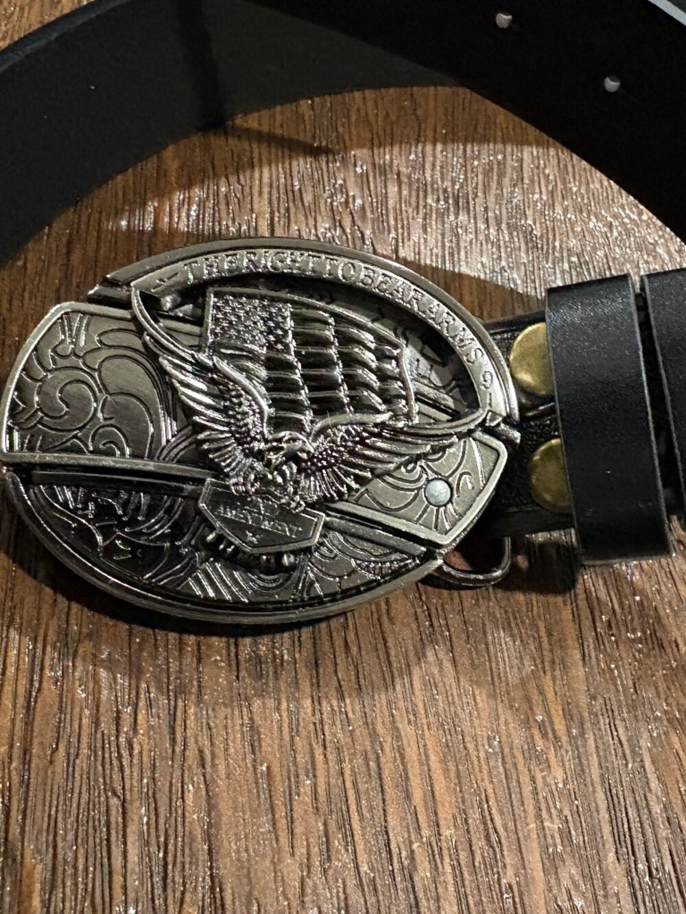 Metal Eagle 2nd Amendment Right Black Belt & Buckle Hidden Pocket Knife NEW - Picture 4 of 5
